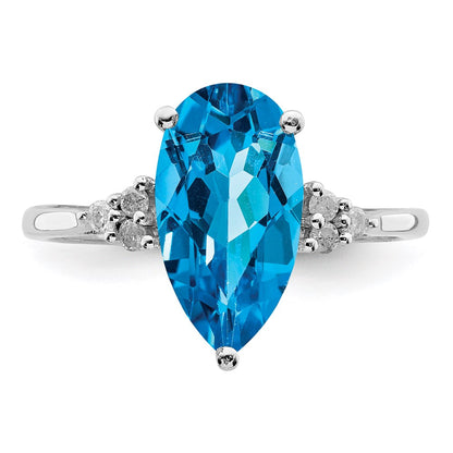 Sterling Silver Rhodium Blue Topaz u0026 Diamond Ring