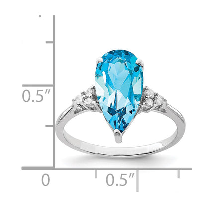 Sterling Silver Rhodium Blue Topaz u0026 Diamond Ring