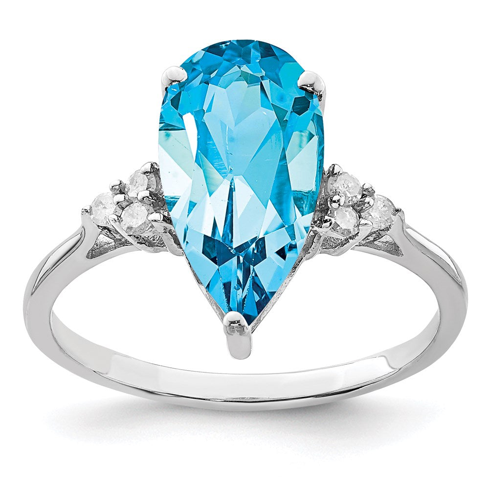 Sterling Silver Rhodium Blue Topaz u0026 Diamond Ring