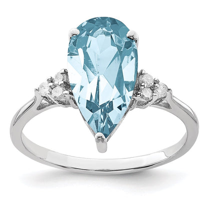 Sterling Silver Rhodium Diamond u0026 Sky Blue Topaz Ring
