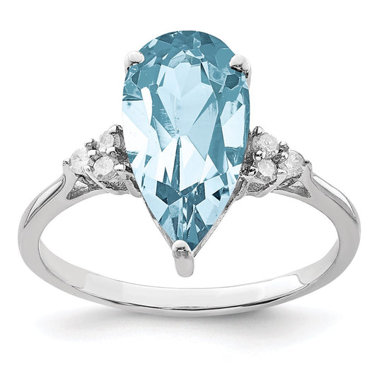 Sterling Silver Rhodium Diamond u0026 Sky Blue Topaz Ring