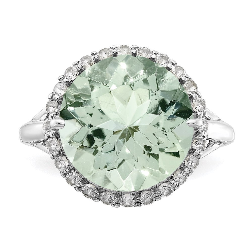 Sterling Silver Rhodium White Topaz u0026 Green Quartz Ring