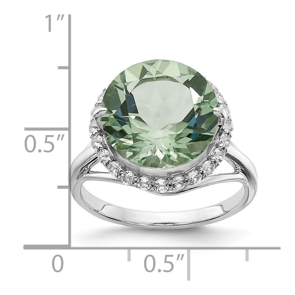 Sterling Silver Rhodium White Topaz u0026 Green Quartz Ring