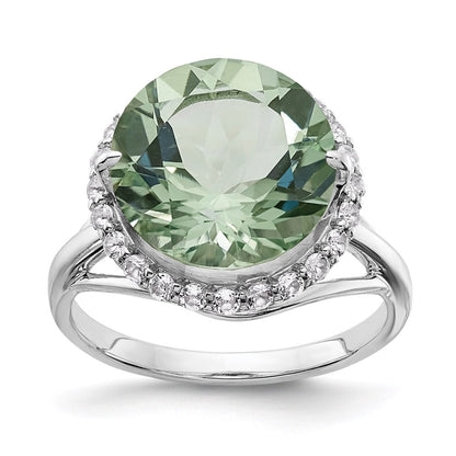 Sterling Silver Rhodium White Topaz u0026 Green Quartz Ring