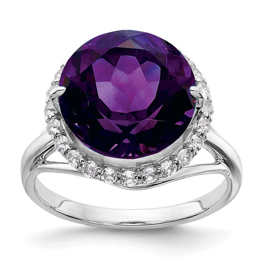 Sterling Silver Rhodium-plated White Topaz u0026 Amethyst Ring