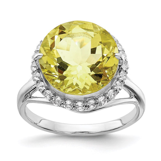Sterling Silver Rhodium White Topaz u0026 Lemon Quartz Ring