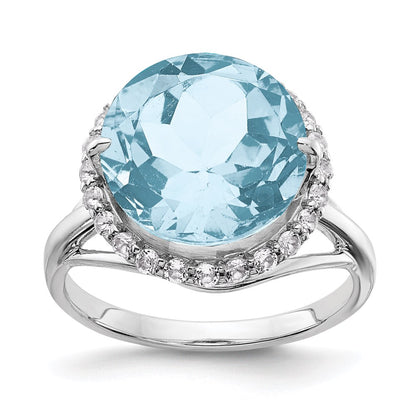 Sterling Silver Rhodium White Topaz u0026 Sky Blue Topaz Ring