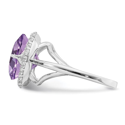 Sterling Silver Rhodium White Topaz u0026 Pink Quartz Ring