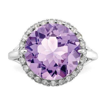 Sterling Silver Rhodium White Topaz u0026 Pink Quartz Ring