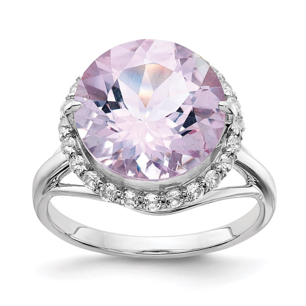 Sterling Silver Rhodium White Topaz u0026 Pink Quartz Ring