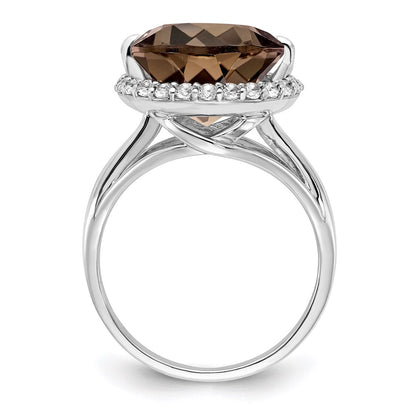 Sterling Silver Rhodium White Topaz u0026 Smoky Quartz Ring
