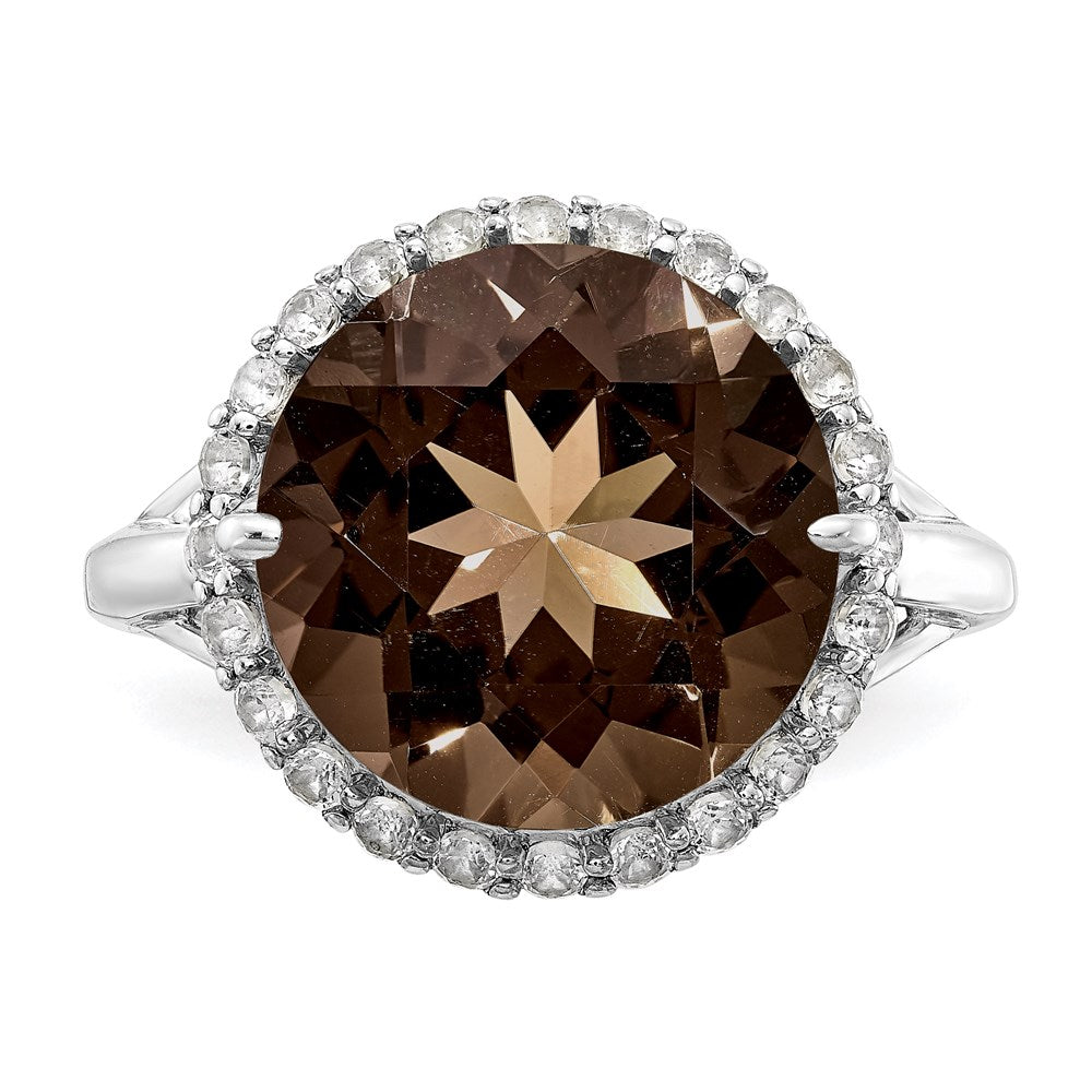 Sterling Silver Rhodium White Topaz u0026 Smoky Quartz Ring