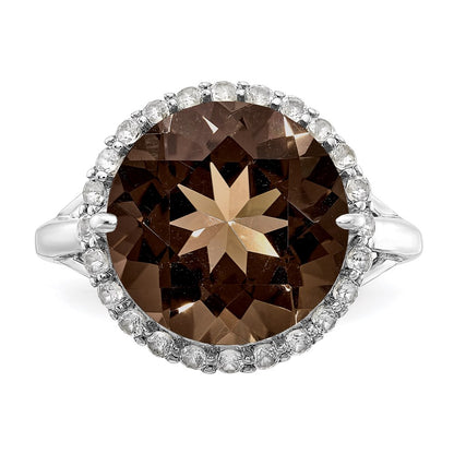 Sterling Silver Rhodium White Topaz u0026 Smoky Quartz Ring