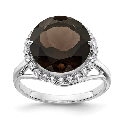 Sterling Silver Rhodium White Topaz u0026 Smoky Quartz Ring