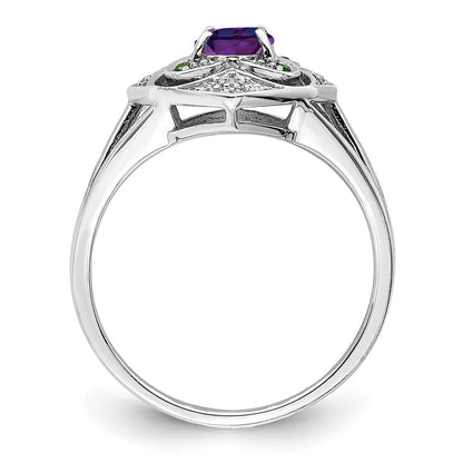Sterling Silver Rhodium-plated Diamond u0026 Amethyst Ring