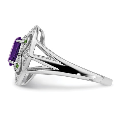 Sterling Silver Rhodium-plated Diamond u0026 Amethyst Ring
