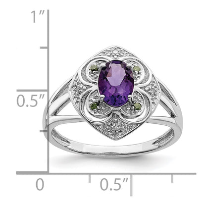 Sterling Silver Rhodium-plated Diamond u0026 Amethyst Ring