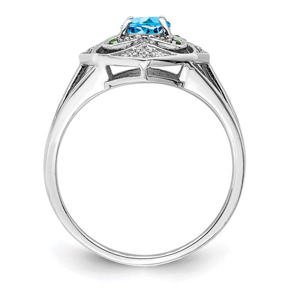 Sterling Silver Rhodium Blue Topaz u0026 Diamond Ring