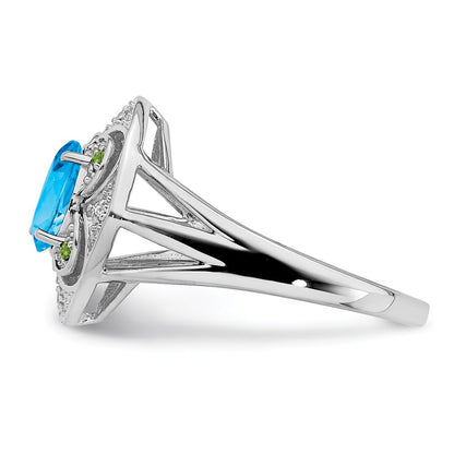 Sterling Silver Rhodium Blue Topaz u0026 Diamond Ring