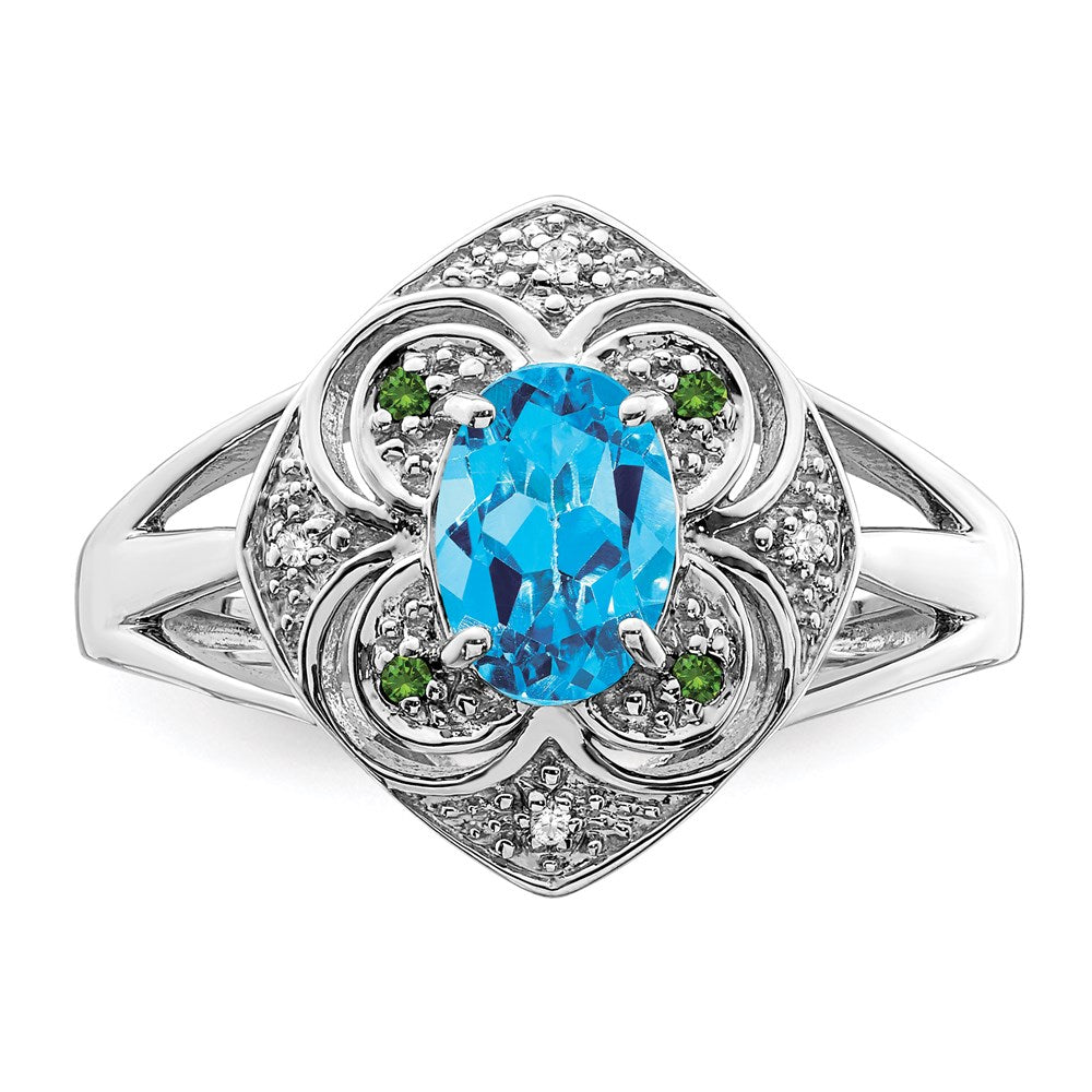 Sterling Silver Rhodium Blue Topaz u0026 Diamond Ring