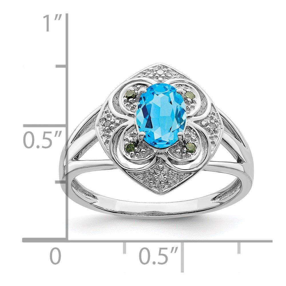 Sterling Silver Rhodium Blue Topaz u0026 Diamond Ring