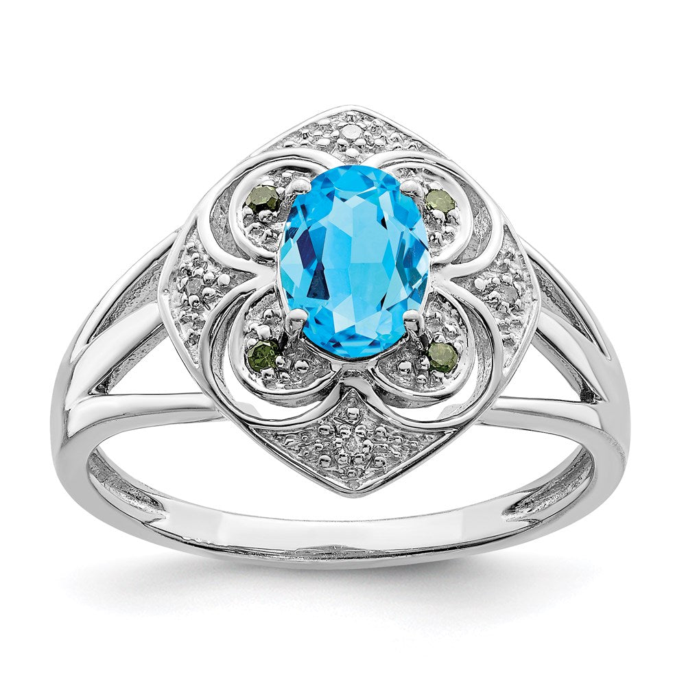 Sterling Silver Rhodium Blue Topaz u0026 Diamond Ring
