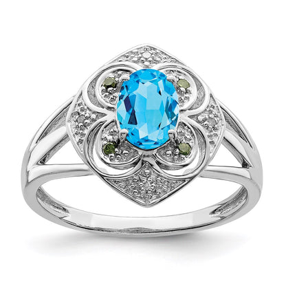 Sterling Silver Rhodium Blue Topaz u0026 Diamond Ring