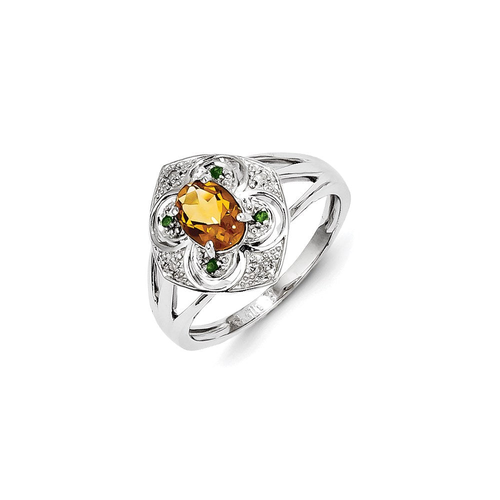 Sterling Silver Diamond u0026 Citrine Ring