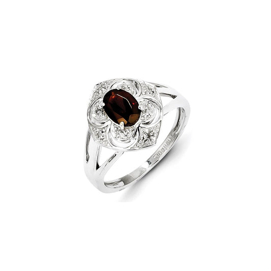 Sterling Silver Diamond u0026 Garnet Ring
