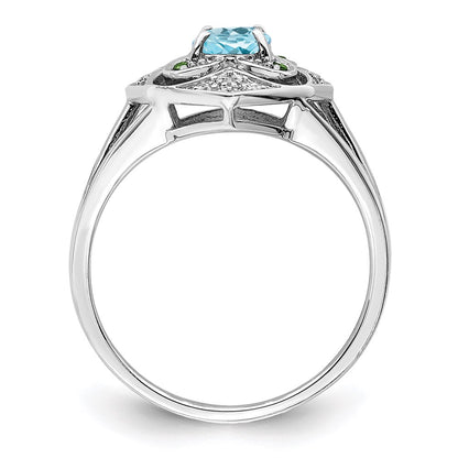 Sterling Silver Rhodium Diamond u0026 Sky Blue Topaz Ring