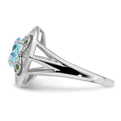 Sterling Silver Rhodium Diamond u0026 Sky Blue Topaz Ring