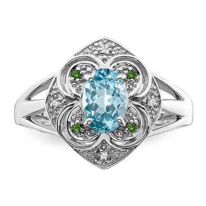 Sterling Silver Rhodium Diamond u0026 Sky Blue Topaz Ring