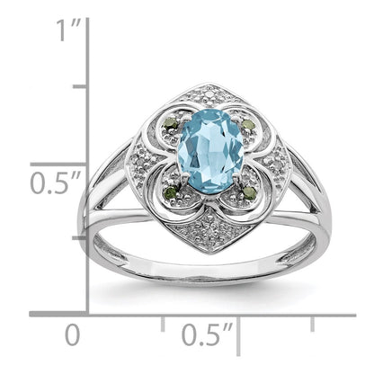 Sterling Silver Rhodium Diamond u0026 Sky Blue Topaz Ring