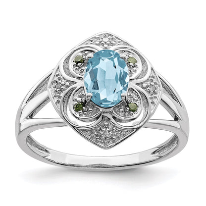 Sterling Silver Rhodium Diamond u0026 Sky Blue Topaz Ring