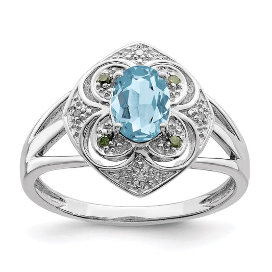 Sterling Silver Rhodium Diamond u0026 Sky Blue Topaz Ring