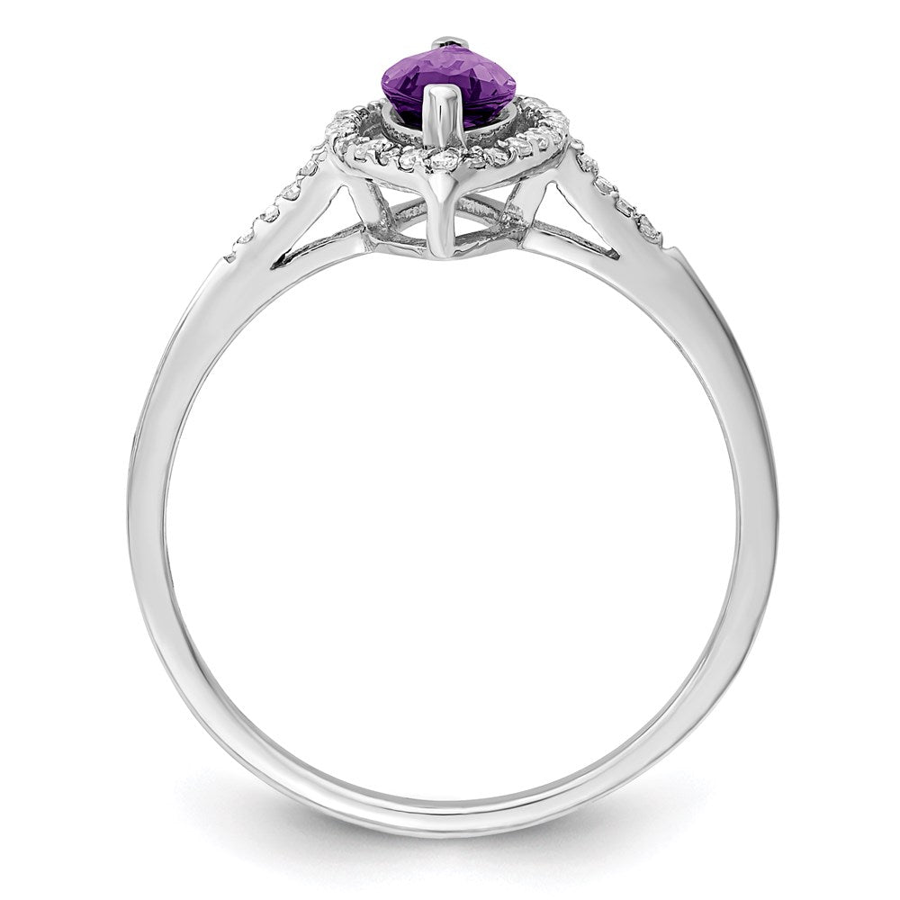 Sterling Silver Rhodium-plated Diamond u0026 Amethyst Ring