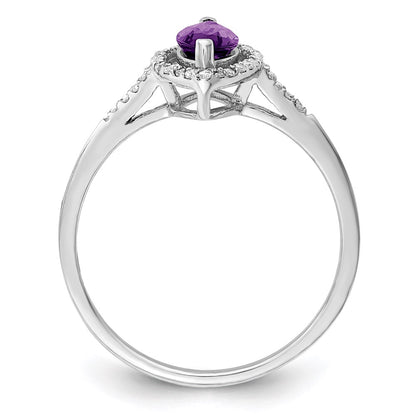 Sterling Silver Rhodium-plated Diamond u0026 Amethyst Ring