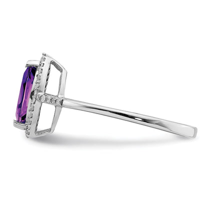 Sterling Silver Rhodium-plated Diamond u0026 Amethyst Ring