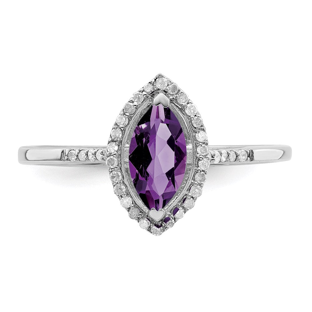 Sterling Silver Rhodium-plated Diamond u0026 Amethyst Ring