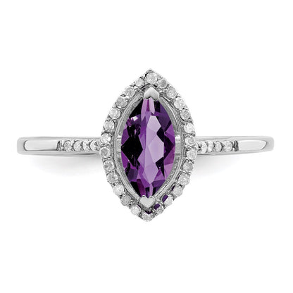 Sterling Silver Rhodium-plated Diamond u0026 Amethyst Ring