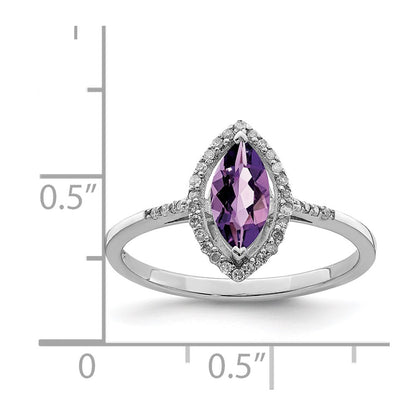 Sterling Silver Rhodium-plated Diamond u0026 Amethyst Ring