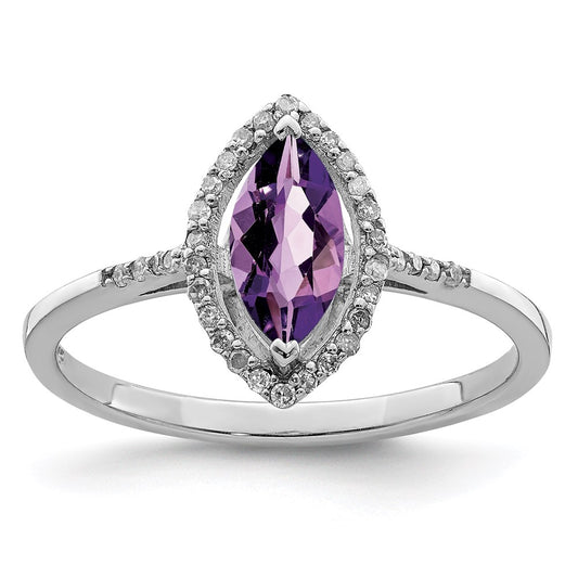 Sterling Silver Rhodium-plated Diamond u0026 Amethyst Ring