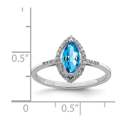 Sterling Silver Rhodium Blue Topaz u0026 Diamond Ring