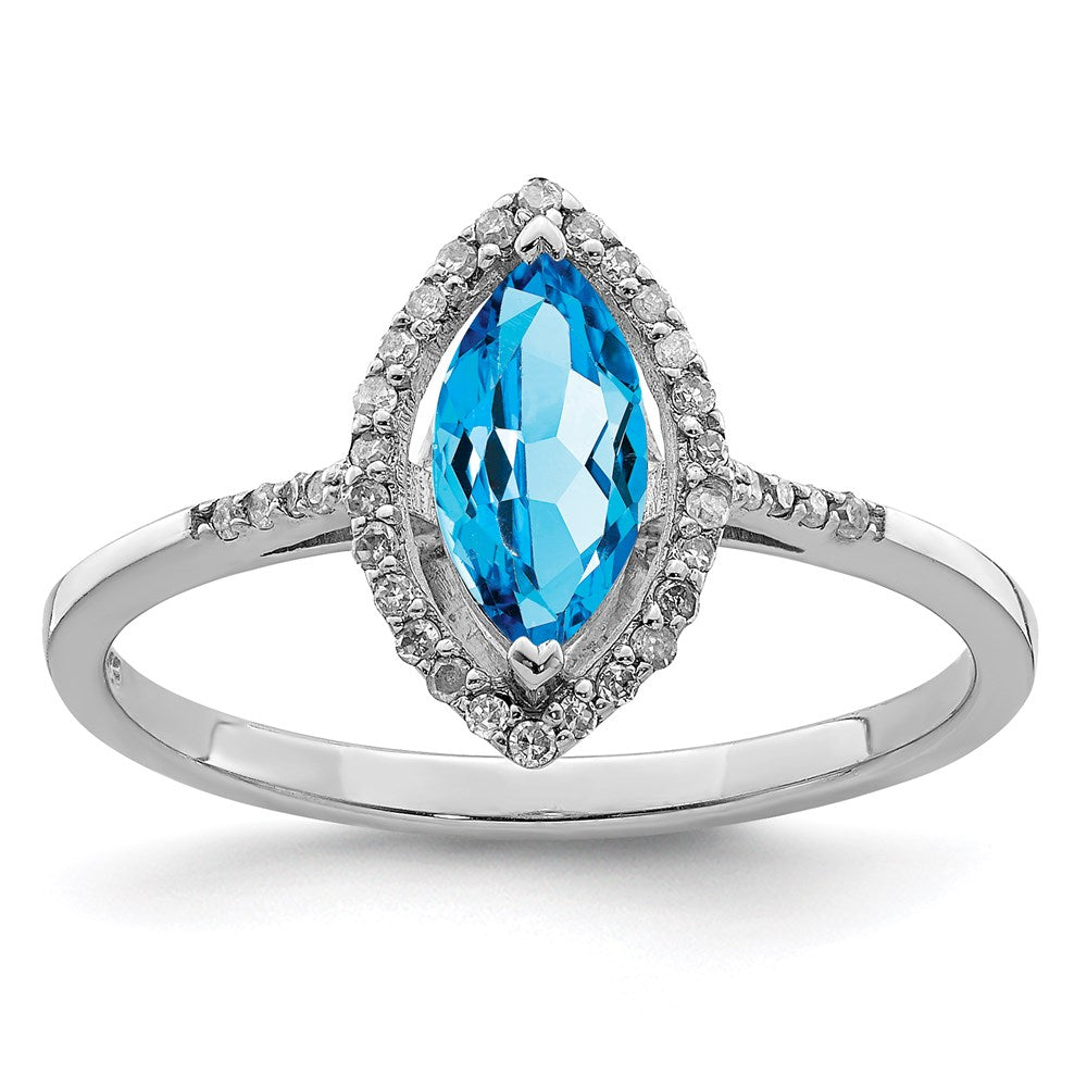 Sterling Silver Rhodium Blue Topaz u0026 Diamond Ring