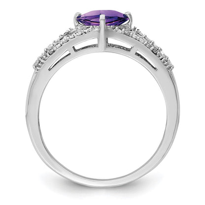 Sterling Silver Rhodium-plated Diamond u0026 Amethyst Ring
