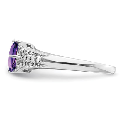 Sterling Silver Rhodium-plated Diamond u0026 Amethyst Ring