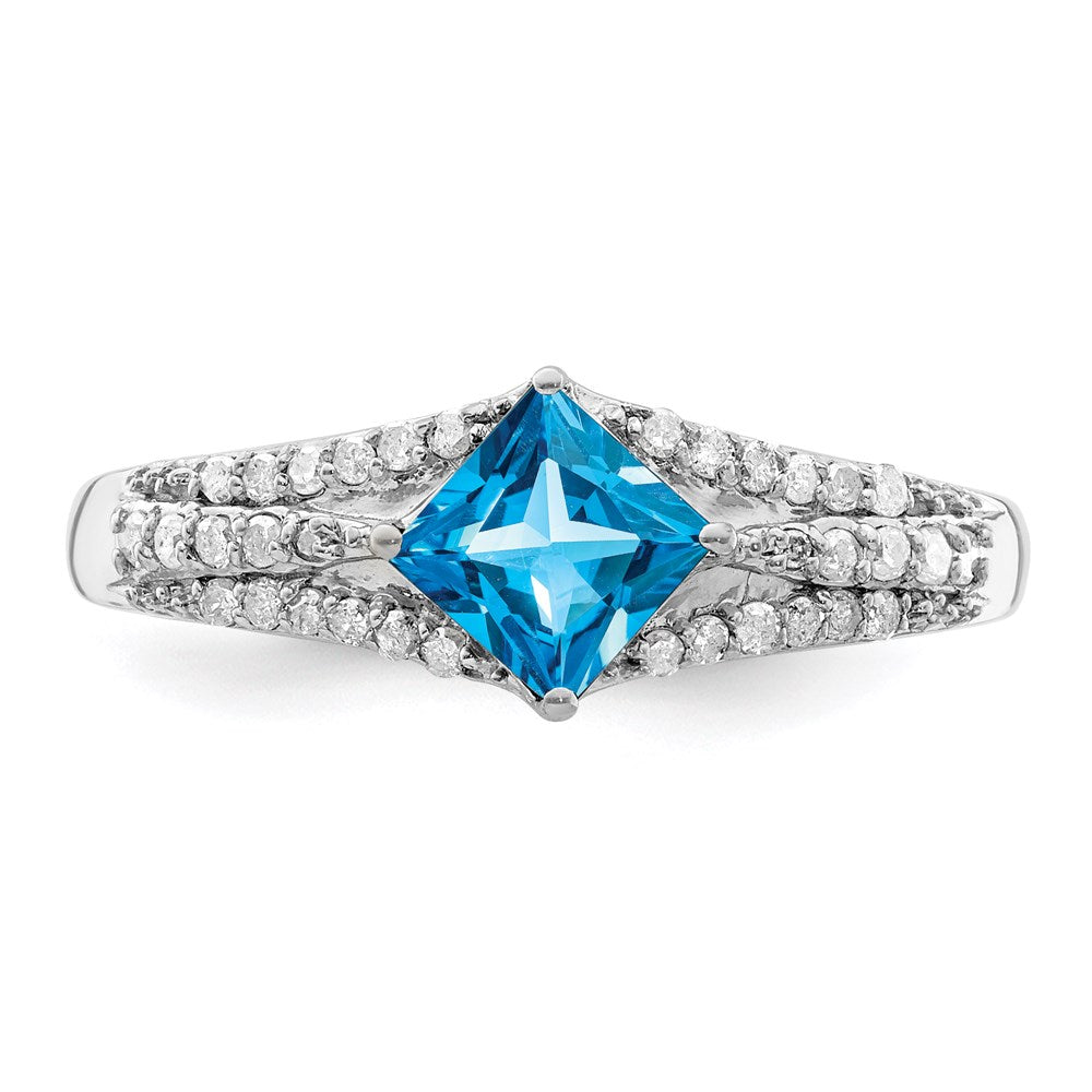Sterling Silver Rhodium Blue Topaz u0026 Diamond Ring