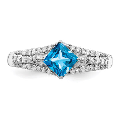Sterling Silver Rhodium Blue Topaz u0026 Diamond Ring