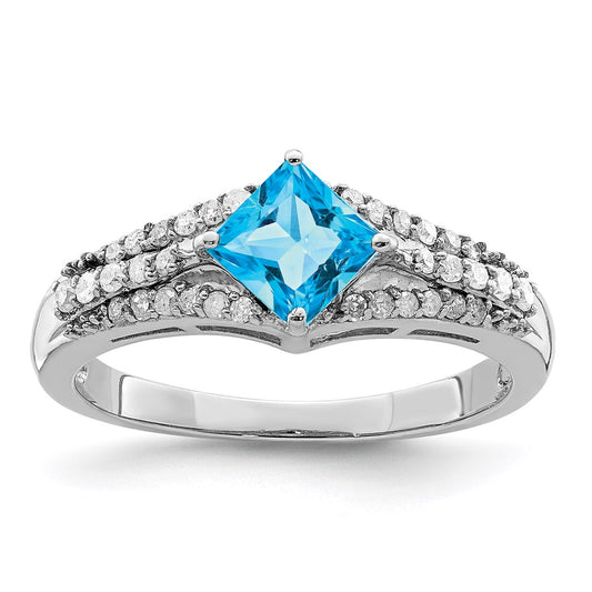 Sterling Silver Rhodium Blue Topaz u0026 Diamond Ring