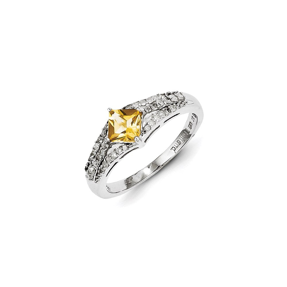 Sterling Silver Diamond u0026 Citrine Ring